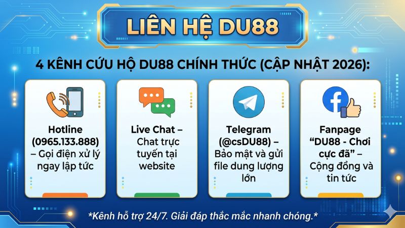4 Kênh Liên Hệ DU88 Chính Thức (Cập Nhật 2026) 4 Kênh Liên Hệ DU88 Chính Thức (Cập Nhật 2026)